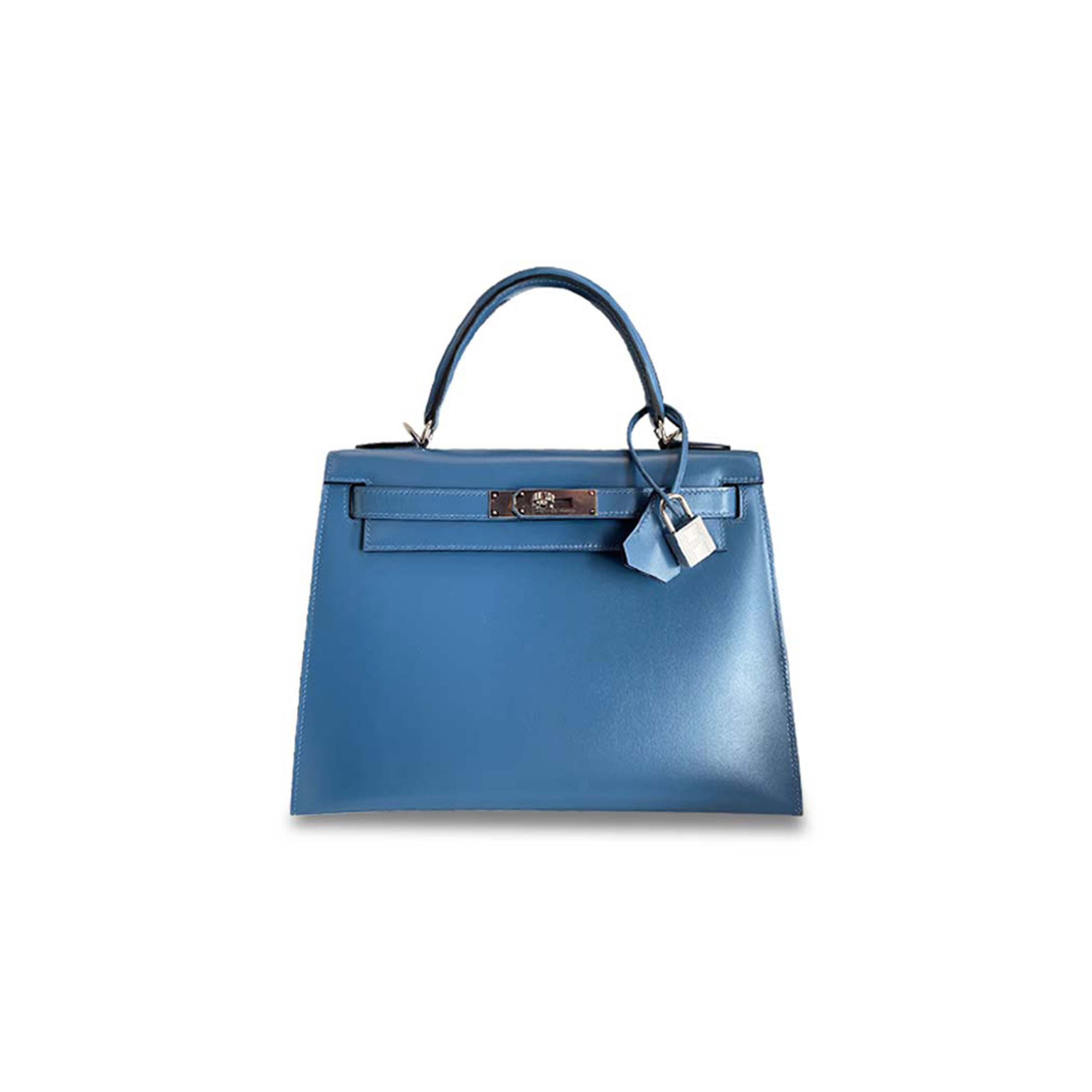 HERMÈS MASTER KELLY 28 BOX DENIM BLUE SILVER BUCKLE (28*22*10cm)